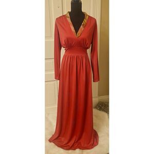 Stunning Vintage 70s Mauve Maxi Dress with Satin Collar - Effortless Elegance